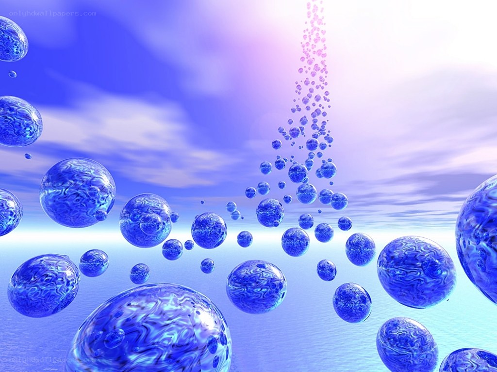 blue spheres in a digital sky