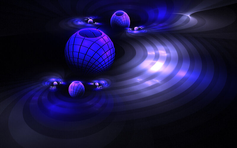 Blue spheres in a digital space