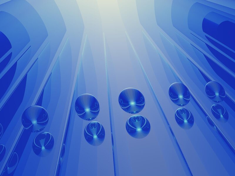 blue spheres in a futuristic corridor