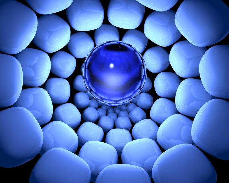 Blue spheres in a tunnel
