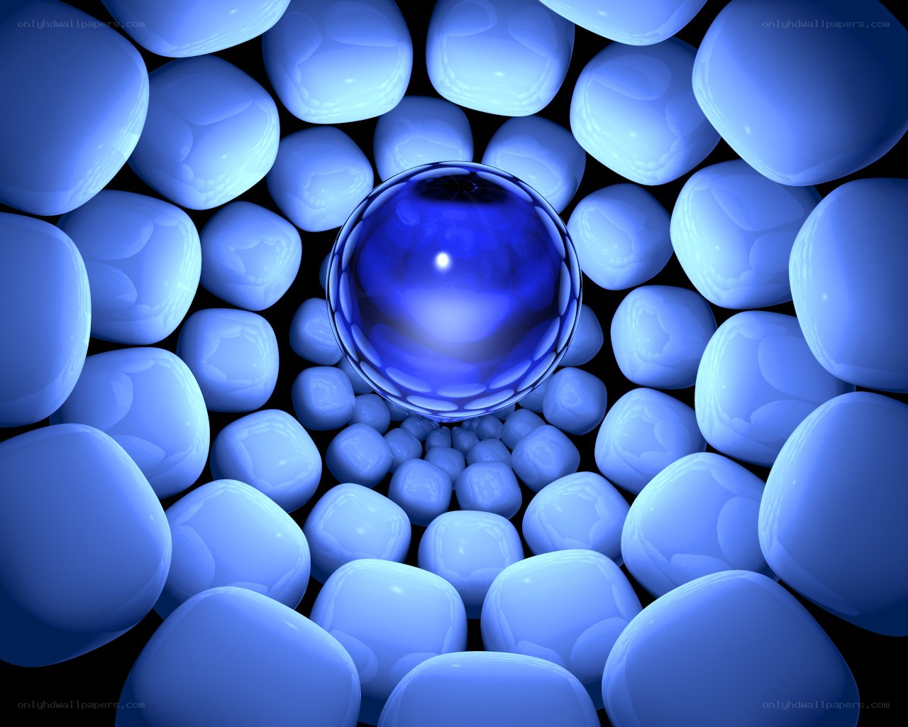 Blue spheres in a tunnel