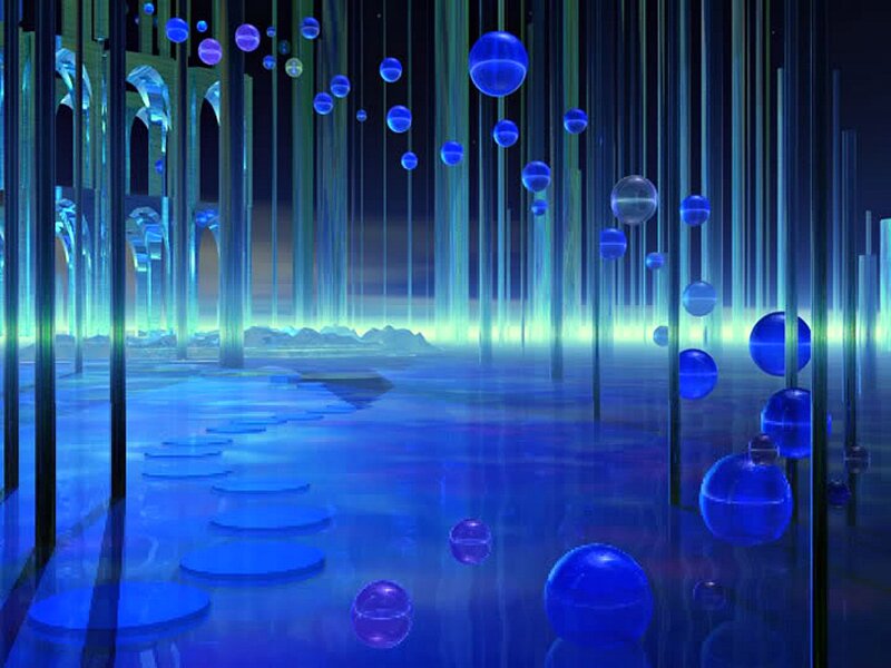 Blue Spheres in Corridor