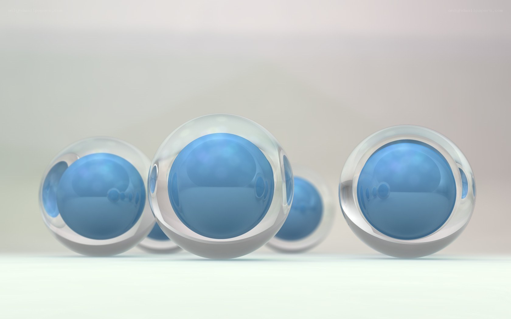 Blue spheres in glass containers