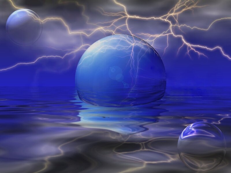 Blue spheres in stormy sea