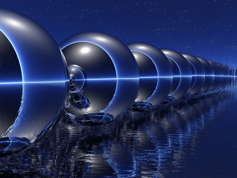 blue spheres in water