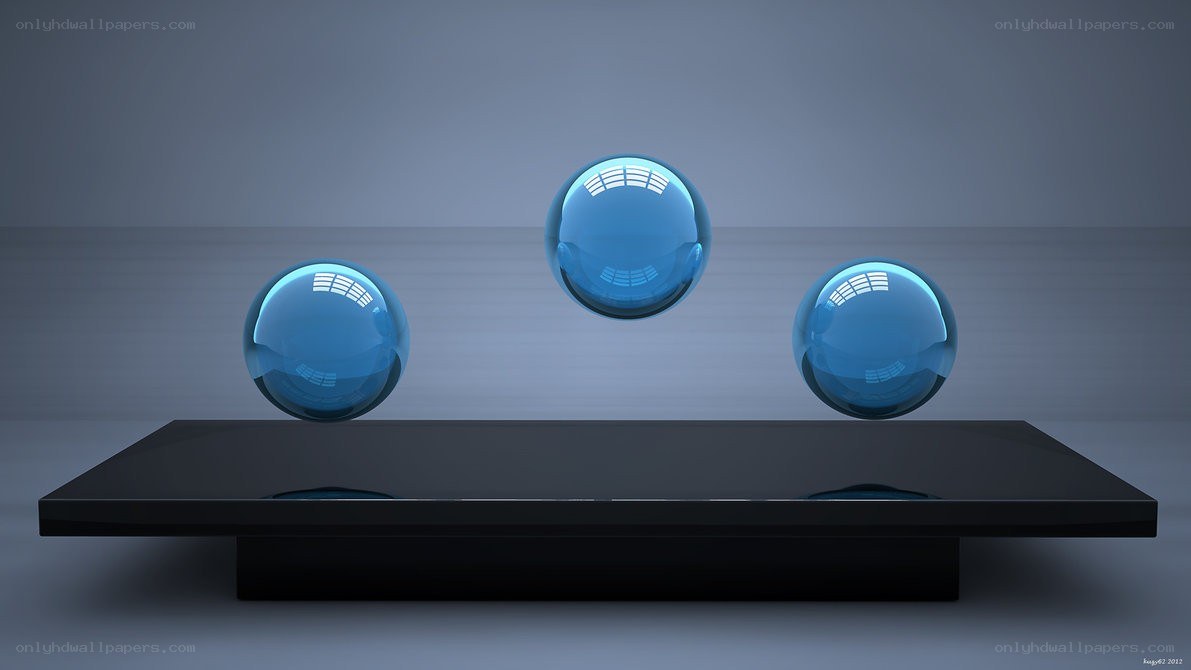 Blue spheres on a black platform