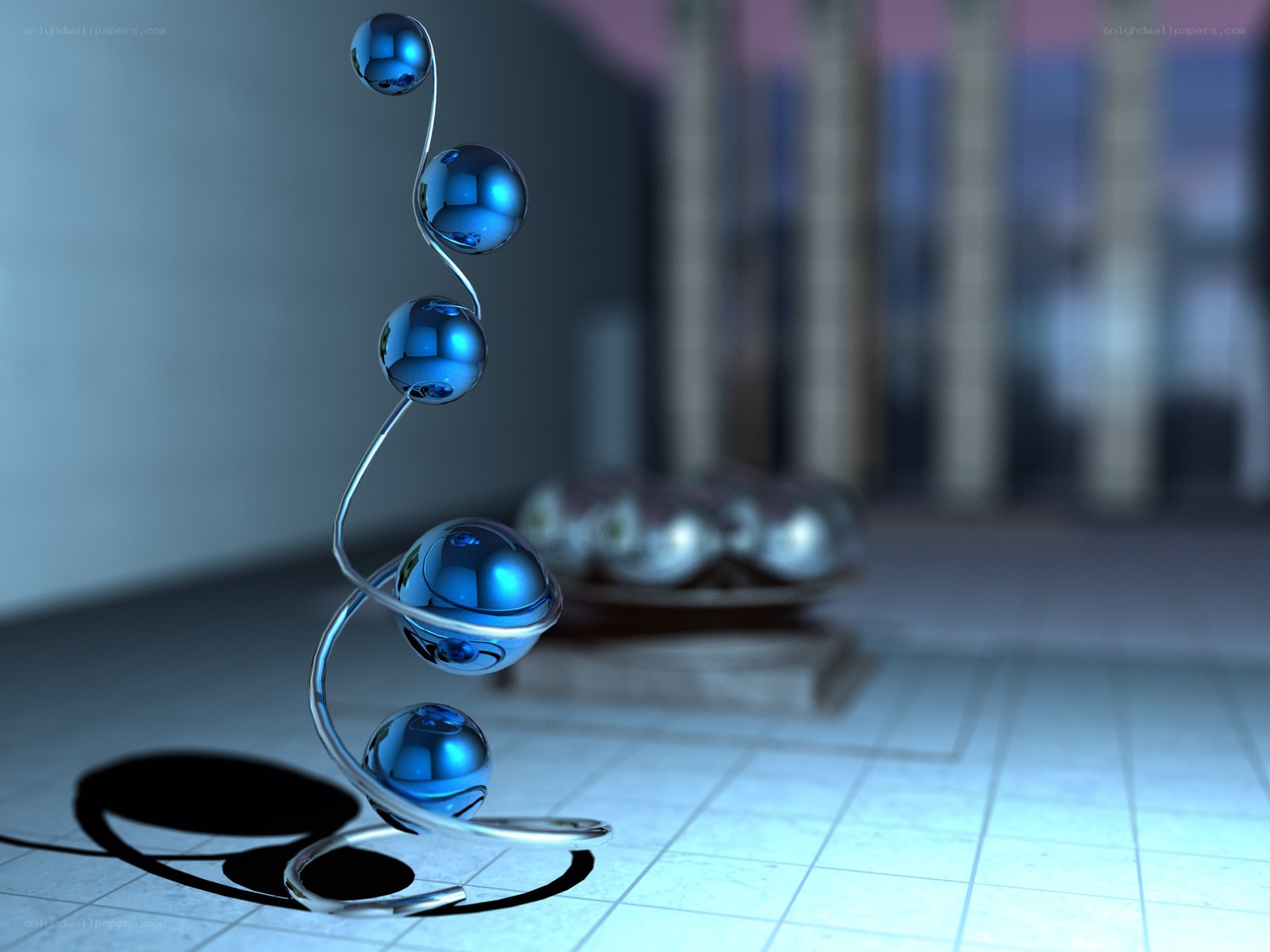 blue spheres on a spiral stand