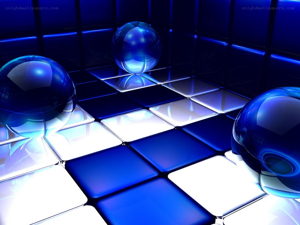 Blue spheres on glowing tiles