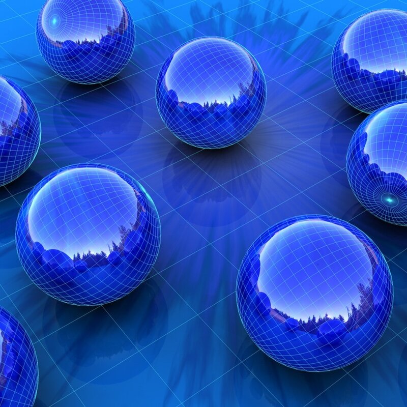 Blue spheres on grid surface