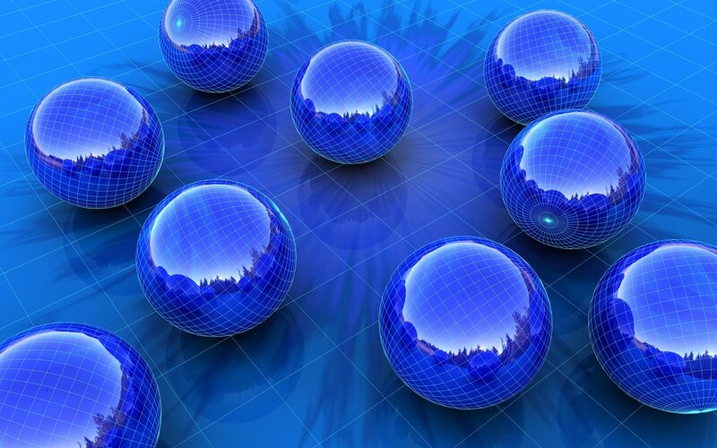 Blue spheres on grid surface