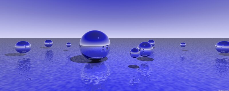 Blue spheres on water surface