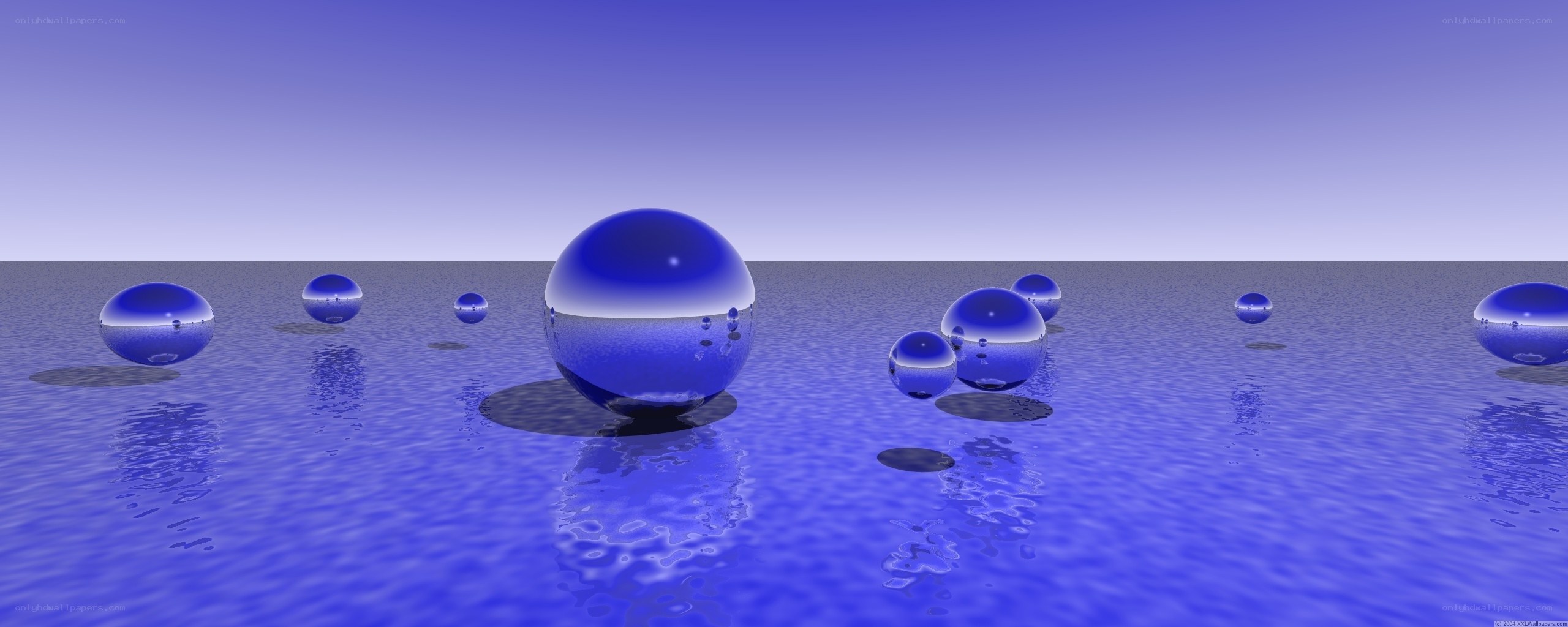 Blue spheres on water surface