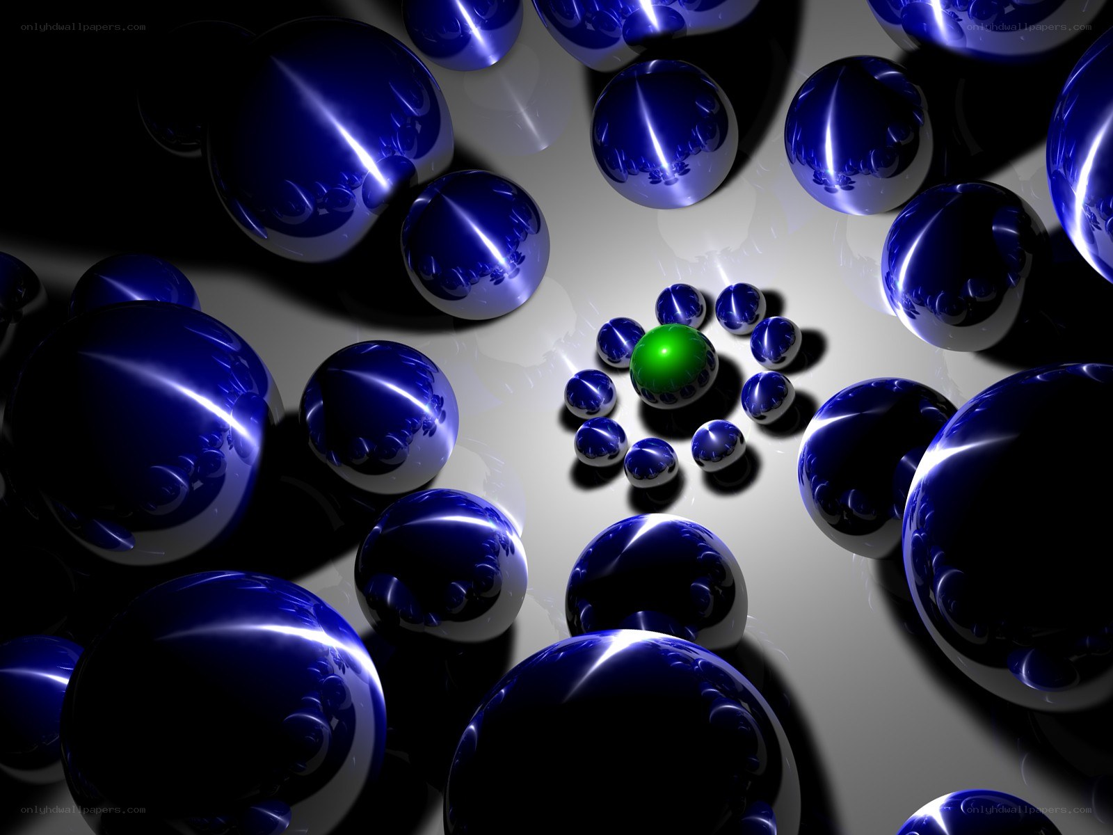 Blue spheres with green center