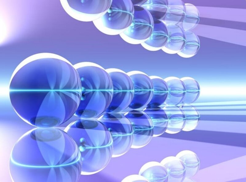 Blue spheres with light beams