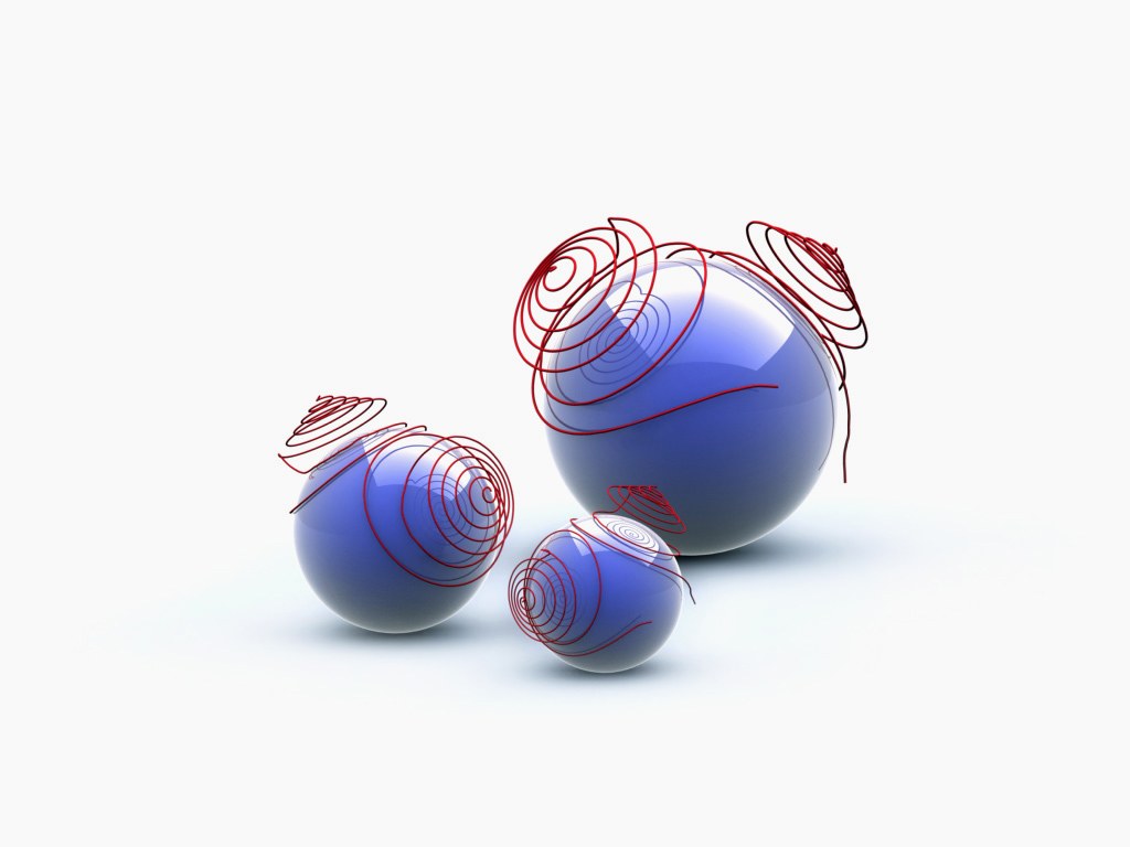 Blue spheres with red spirals