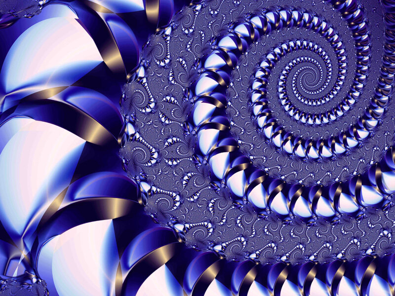 Blue Spiral Fractal — Hypnotic, Digital Art, Metallic