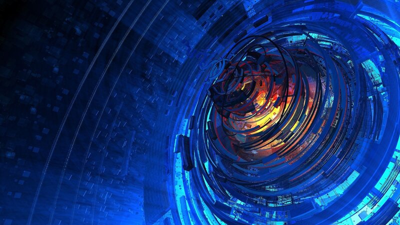 Blue Spiral Tunnel — Dramatic, Digital Art, Circles