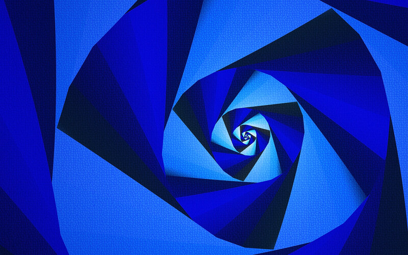 Blue Spiral Tunnel — Hypnotic, Abstract, Geometric, Black