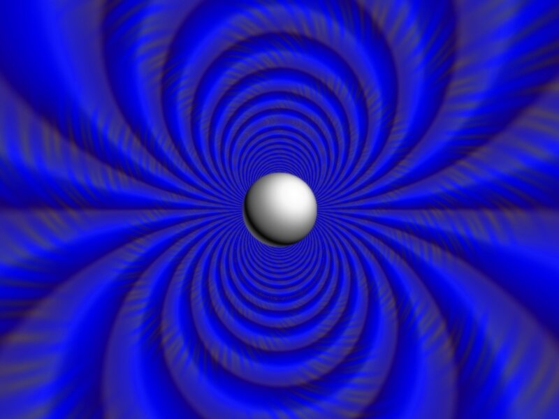 Blue spiral tunnel with white sphere