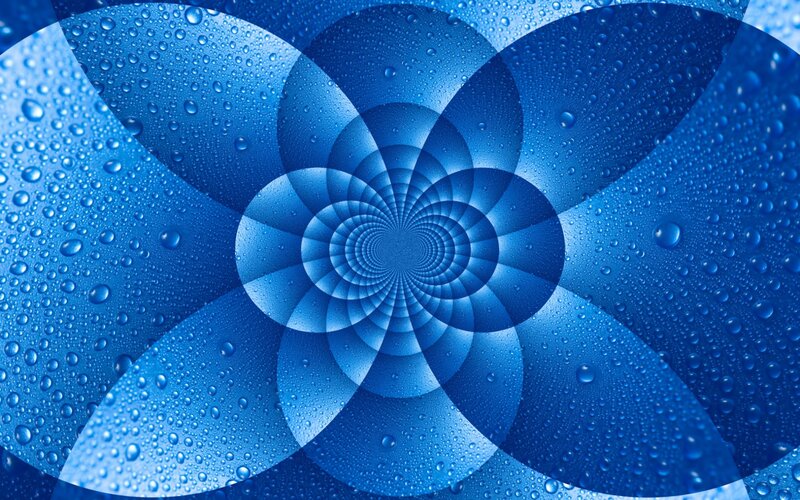Blue Spiral with Water Droplets