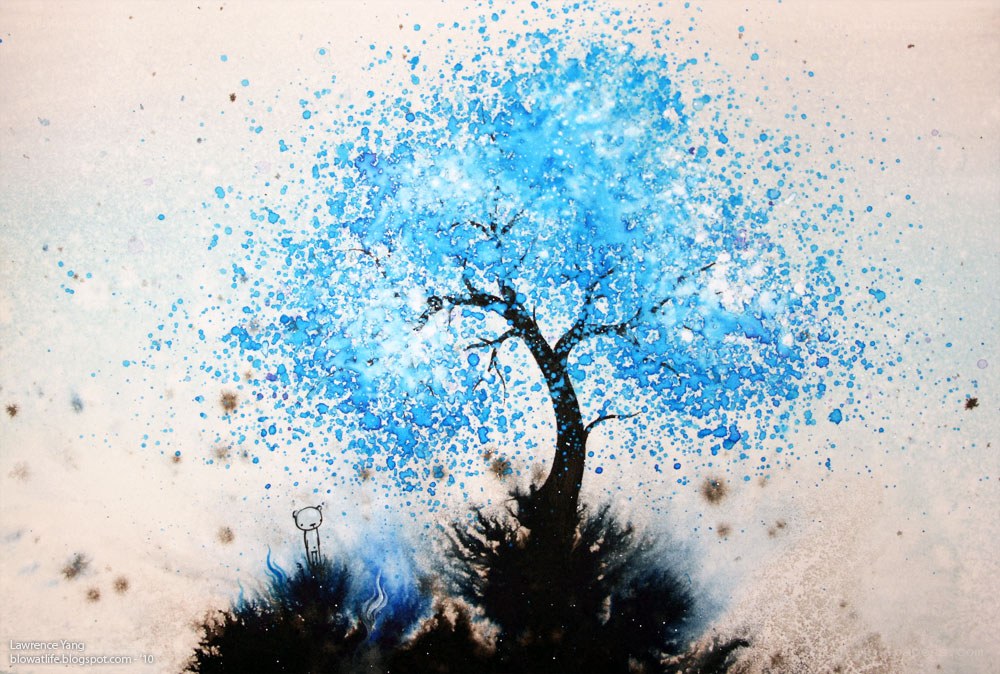 blue splatter tree art