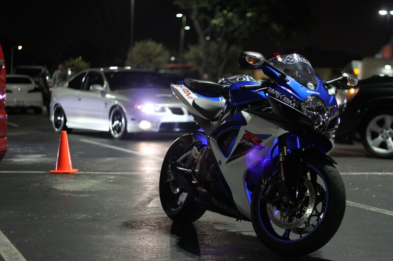 Blue Sport Motorcycle — Dramatic, Night, Photograph, Car