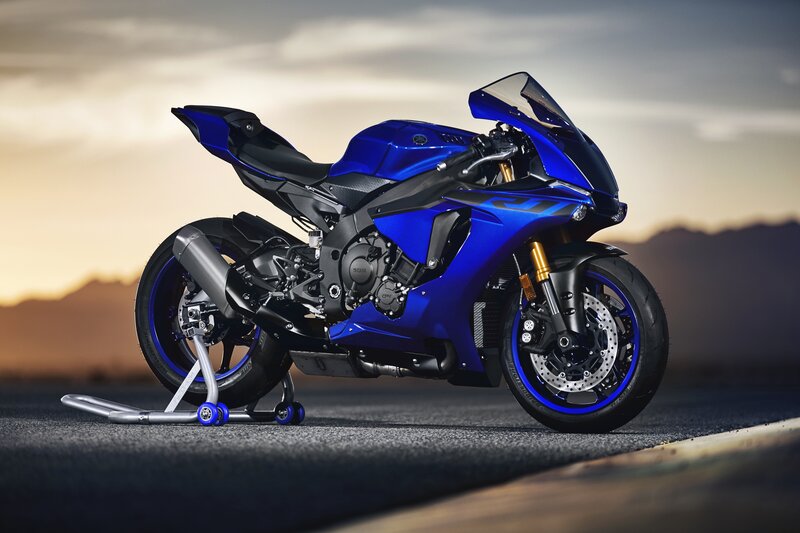 Blue Sport Motorcycle — Dramatic, Sunset