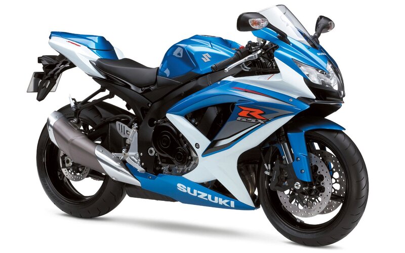 Blue Sport Motorcycle — Exhaust, White