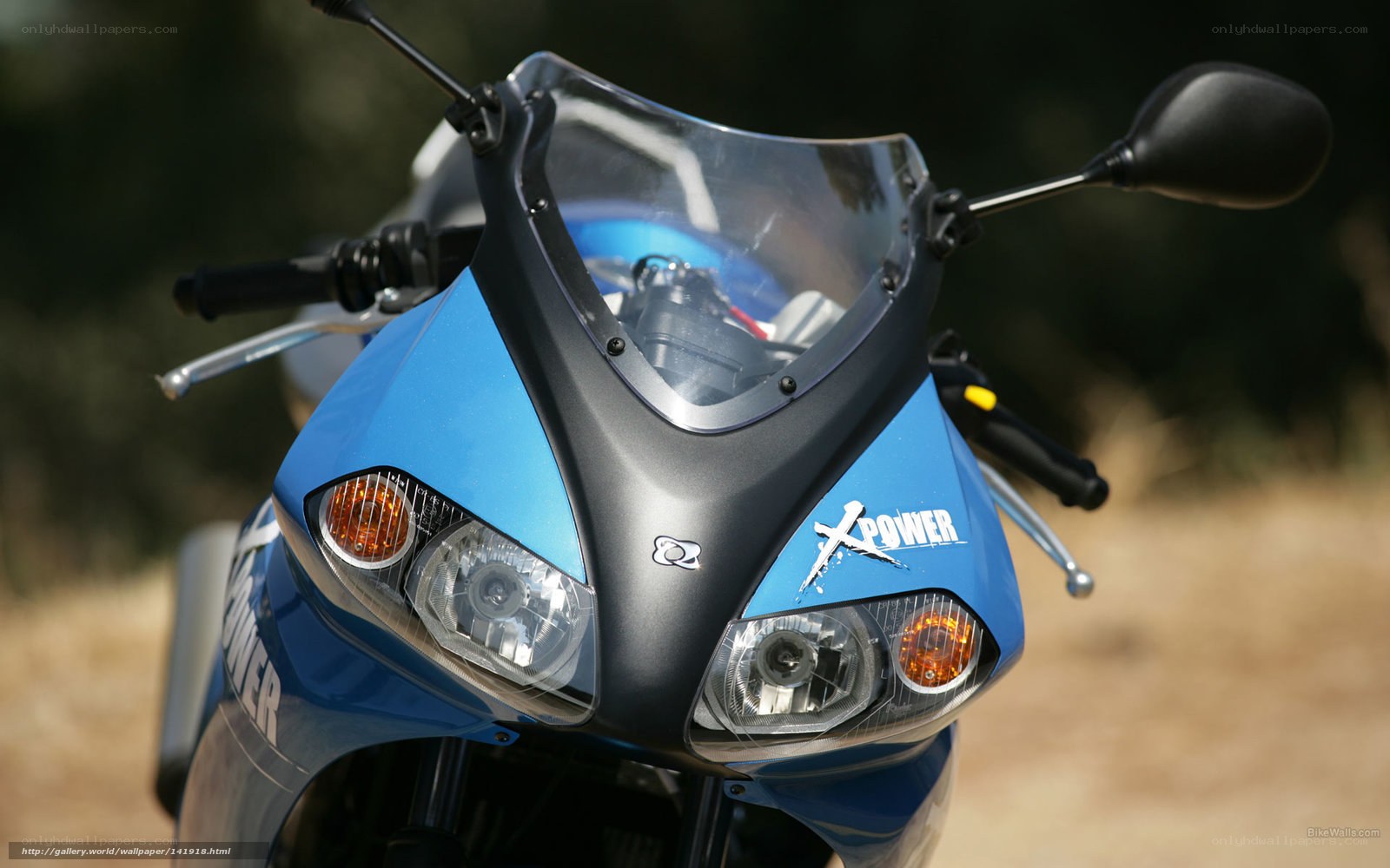 blue sport motorcycle front view