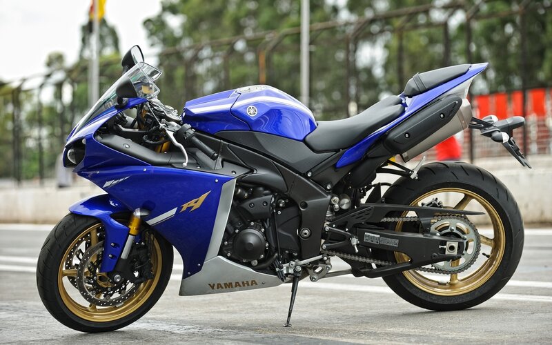 Blue Sport Motorcycle — Neutral, Afternoon, Photograph, Road, Trees