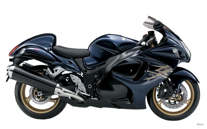 Blue Sport Motorcycle — Neutral, Photograph, Exhaust Pipe, Windshield, Gold Wheels