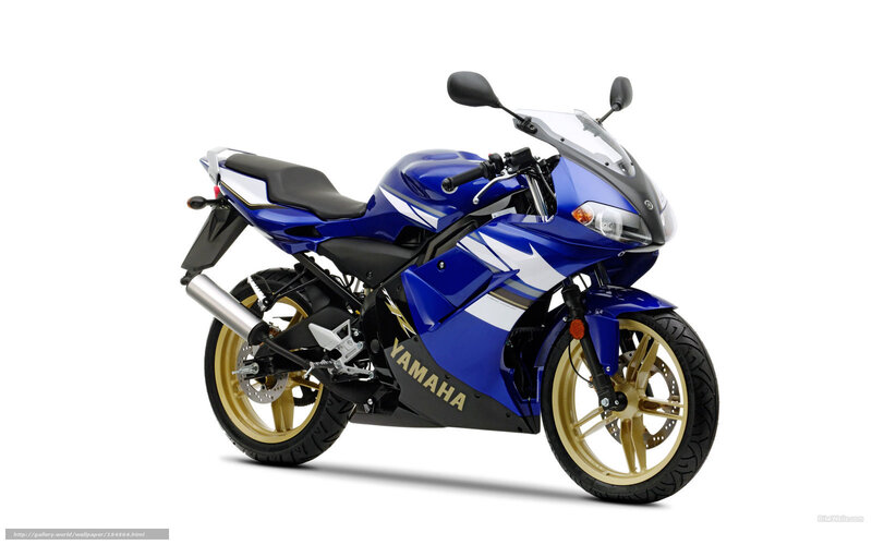 Blue Sport Motorcycle — Neutral, Photograph, Gold Wheels, Black Seat, Windshield