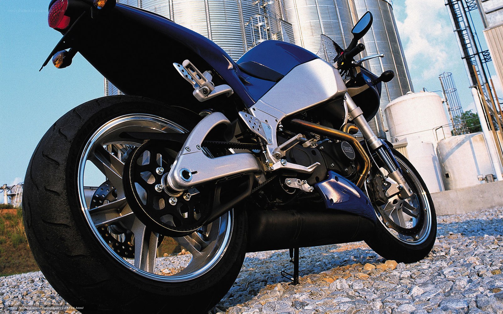 Blue sport motorcycle on gravel