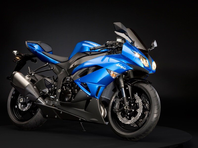 Blue Sport Motorcycle — Photograph, Headlight