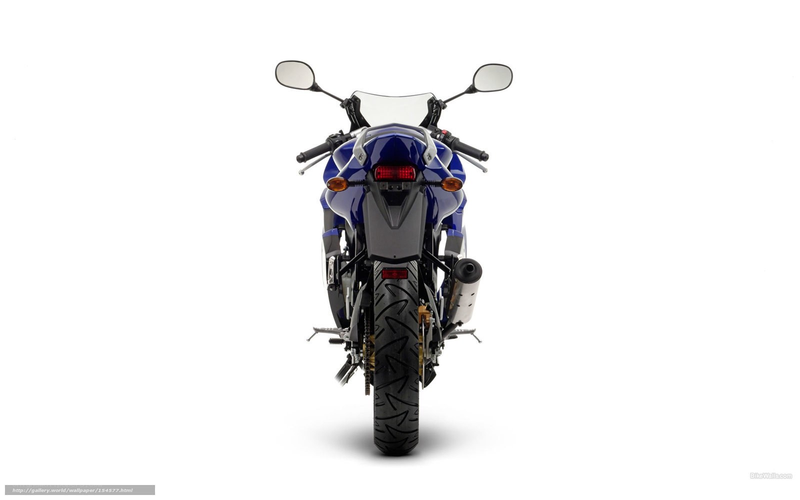 blue sport motorcycle rear view