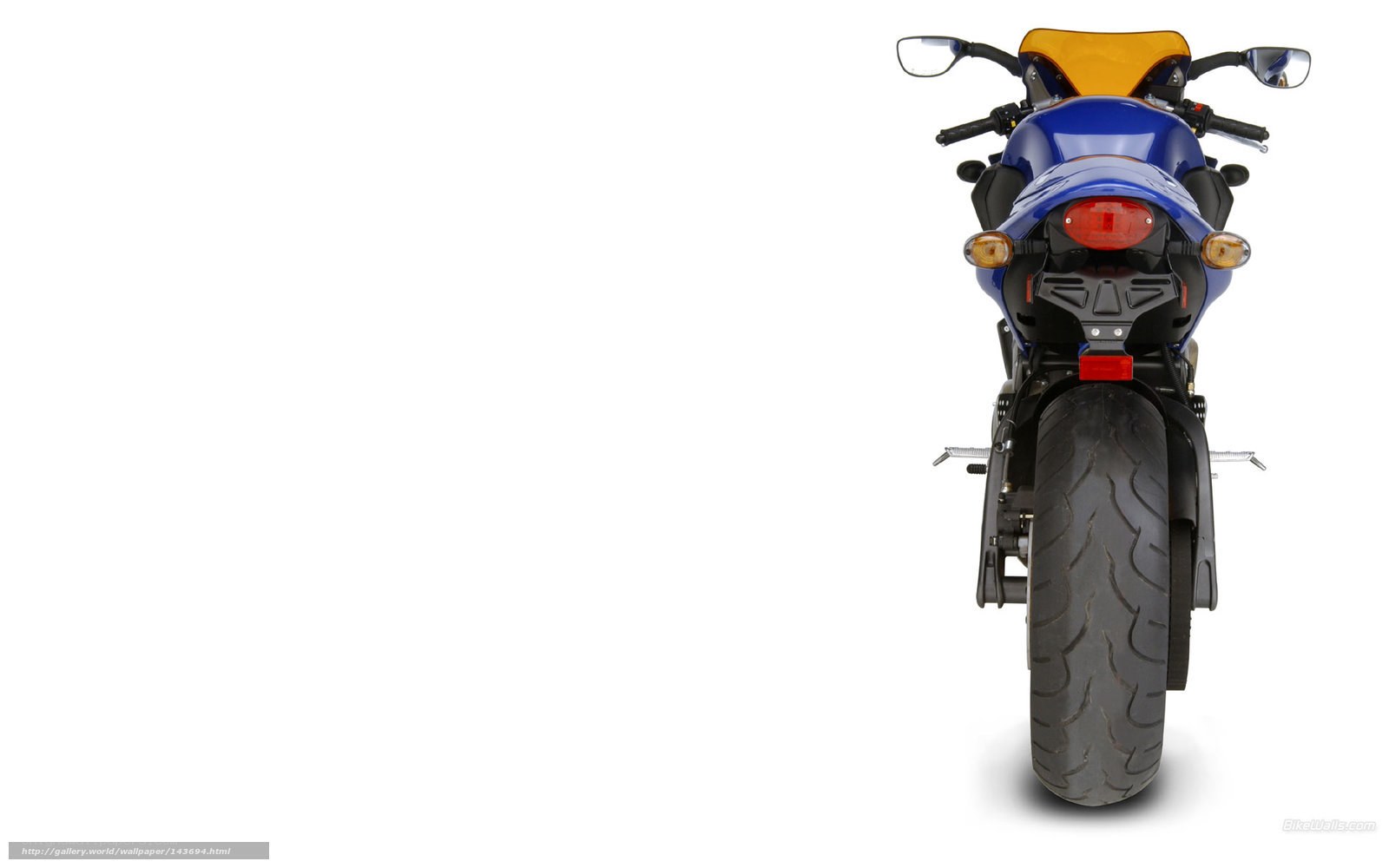 blue sport motorcycle rear view