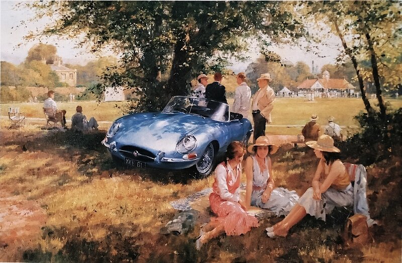 Blue Sports Car and People