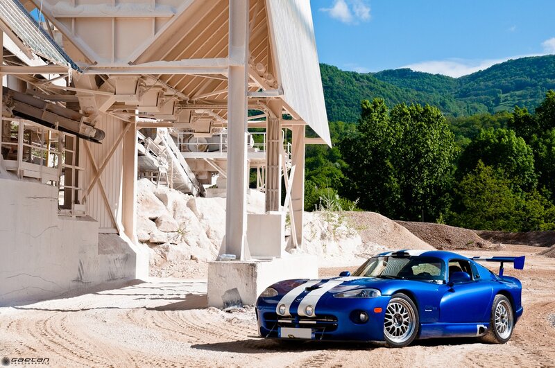 Blue sports car at quarry