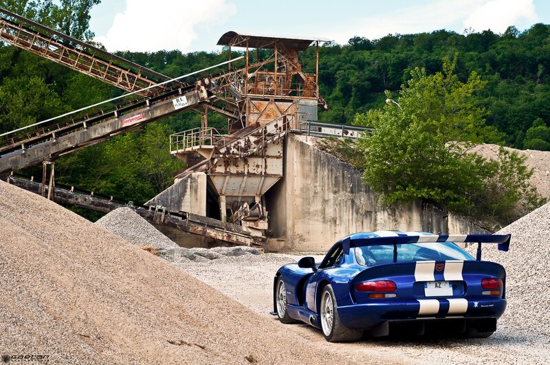 Blue sports car at quarry