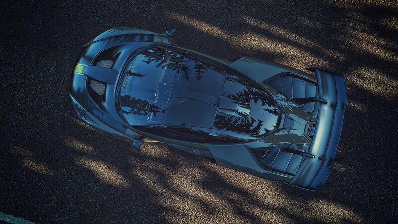 Blue Sports Car — Black, Dramatic, Sunset, 3d Render