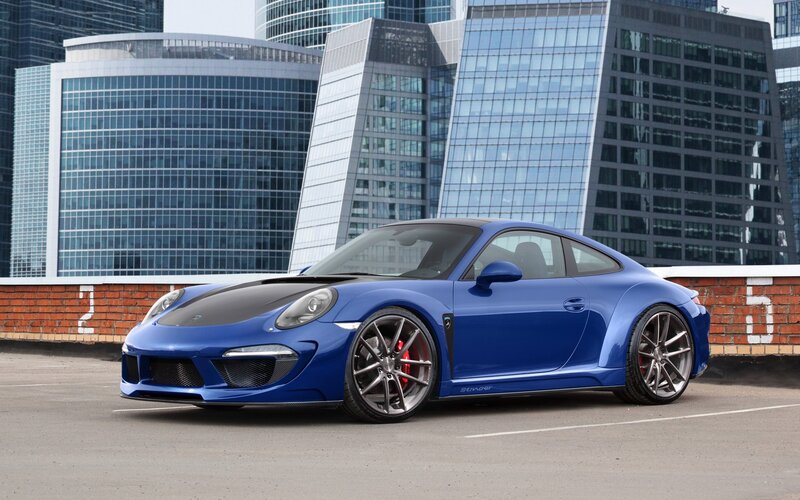 Blue Sports Car — Buildings