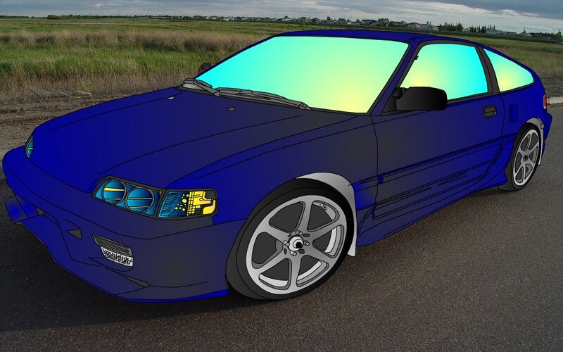 Blue Sports Car — Calm, Afternoon, Digital Art, Grass Field