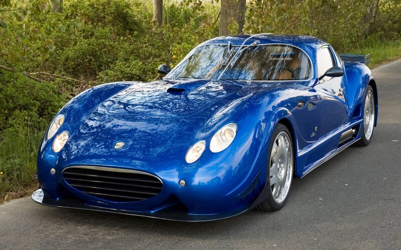 Blue Sports Car — Calm, Afternoon, Photograph, Road, Trees