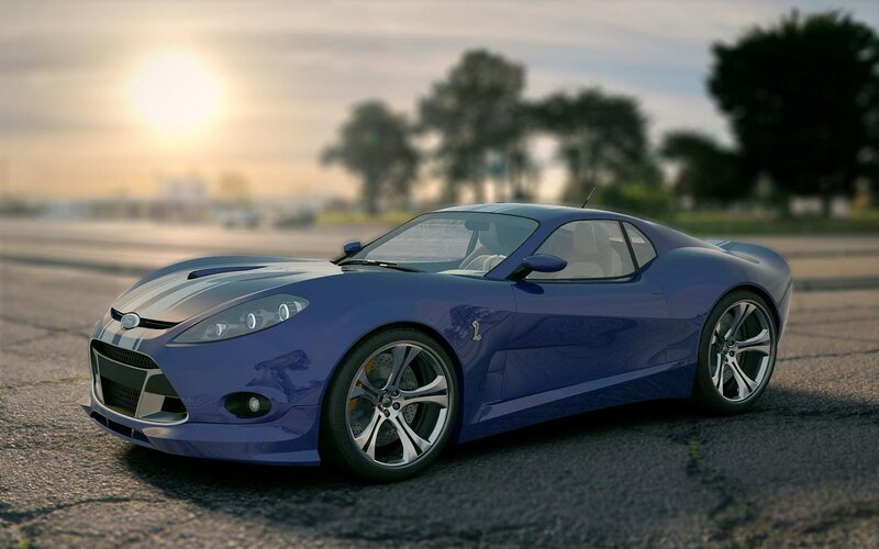 Blue Sports Car — Calm, Sunset