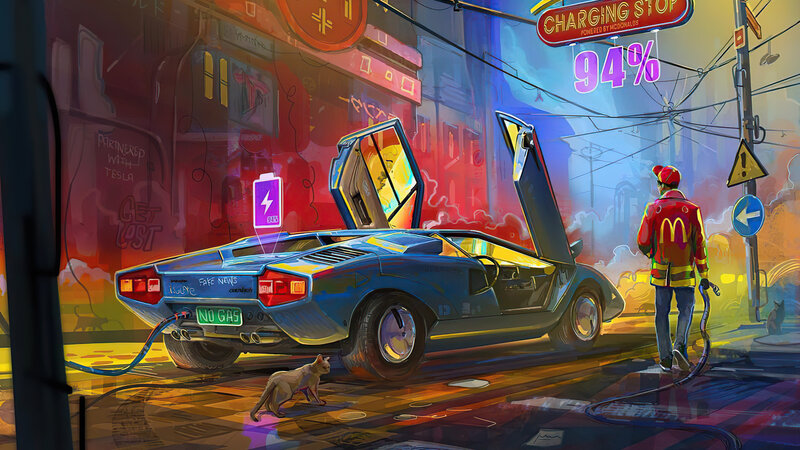 Blue Sports Car Charging