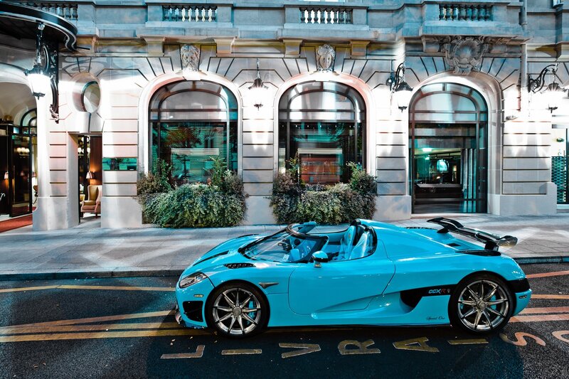 Blue Sports Car — Cyan, Dramatic, Night, Photograph