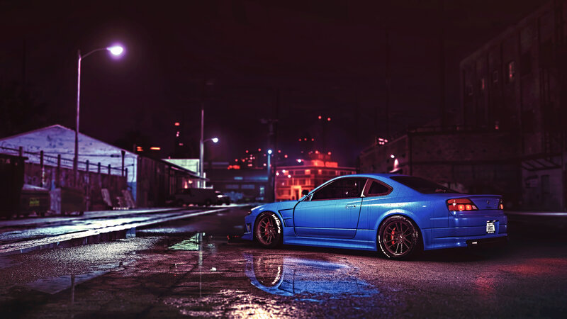 Blue Sports Car — Dark, Moody