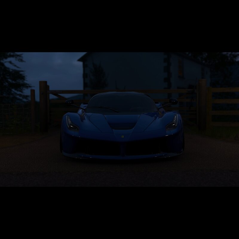 Blue Sports Car — Dark, Night, 3d Render, Gate