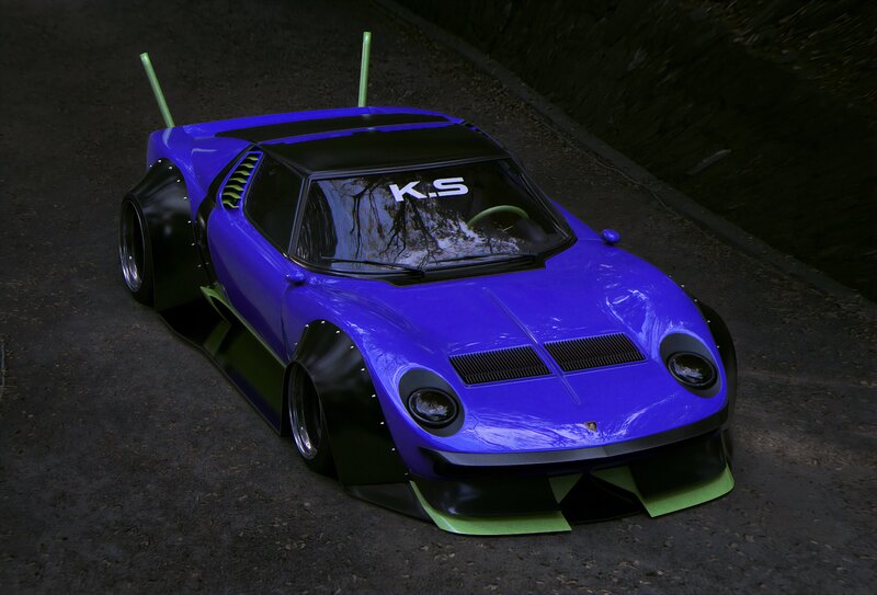 Blue Sports Car — Dark, Night, 3d Render