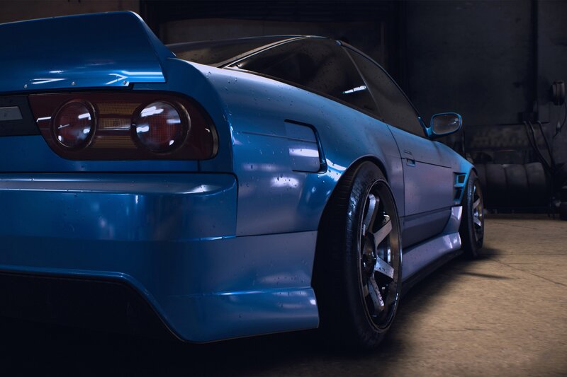 Blue Sports Car — Dark, Night